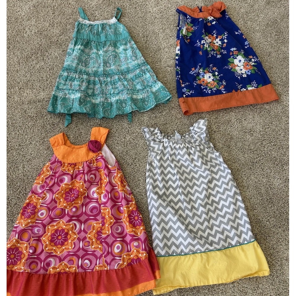 Lot of 6 Assorted Girls Summer Dresses Size 4T & 5T Cotton / Summer Sleeveless